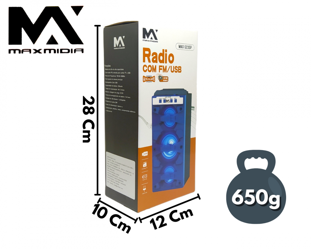 01- Caixa de som Bluetooth Maxmidia MAX-523sp